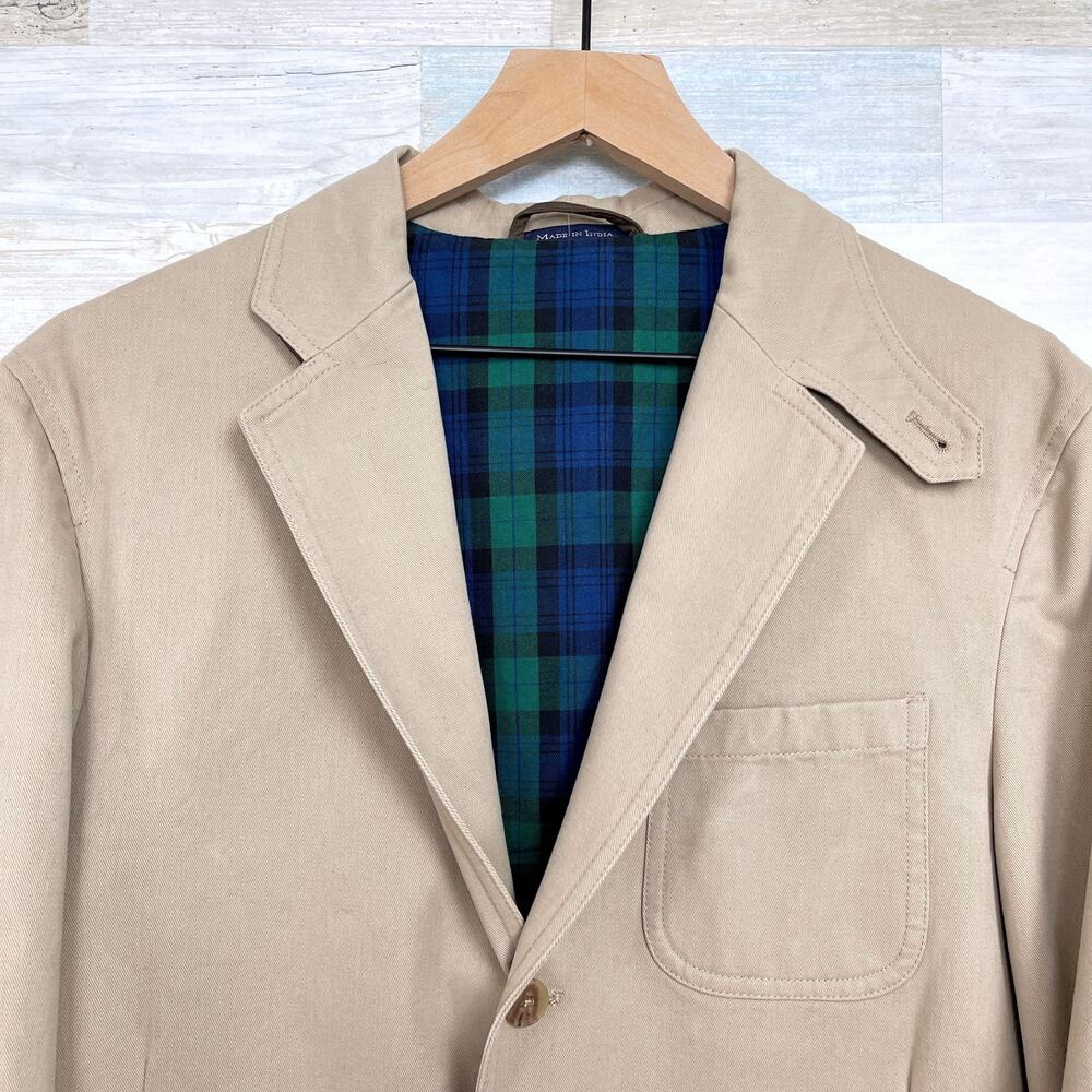 Lands End Twill Sport Coat Beige Elbow Patches Surgeon Cuffs Cotton Mens 40R - Picture 3 of 9